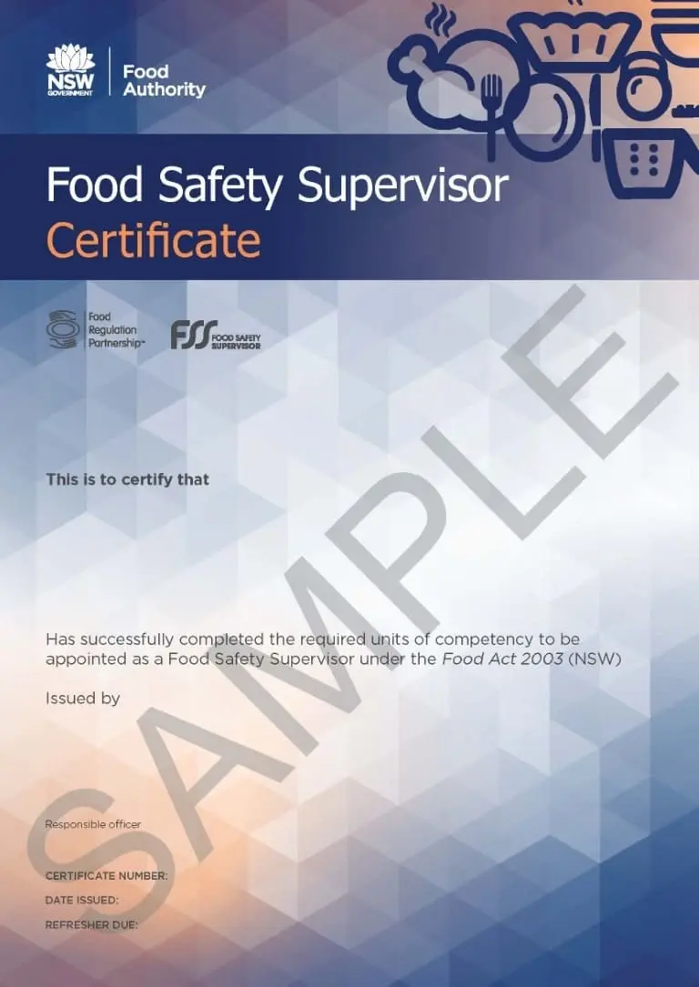 Food Safety Supervisor Course certificate