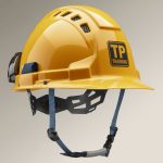 yellow vented safety helmet designed