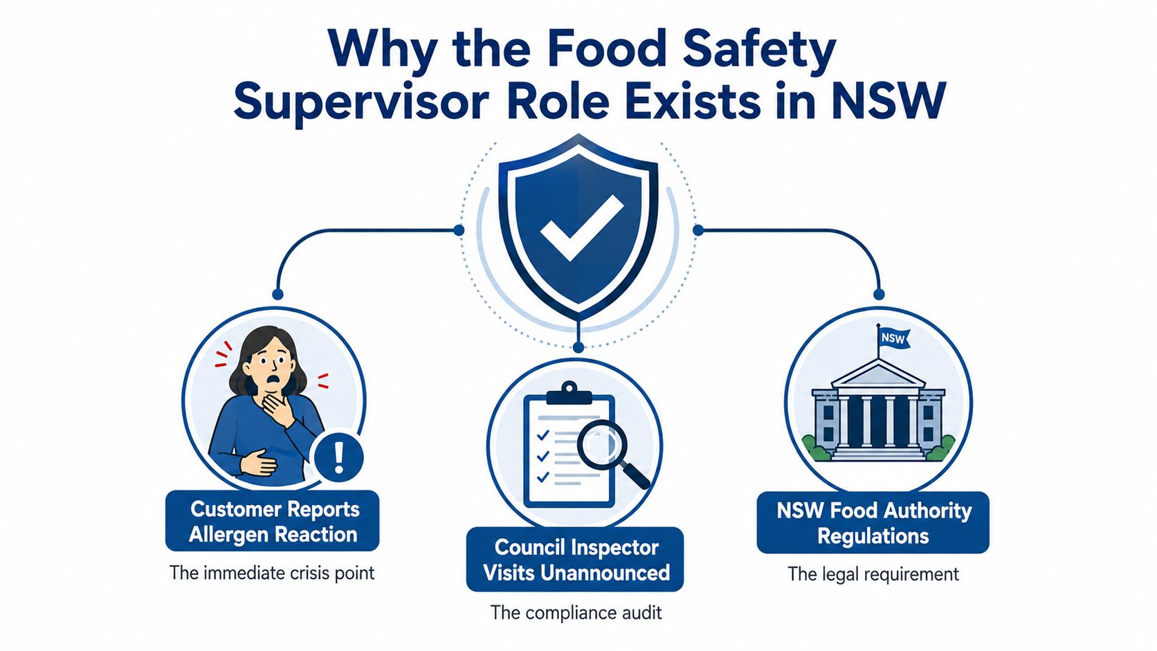 An infographic illustrating three key reasons why the Food Safety Supervisor role is required in New South Wales.