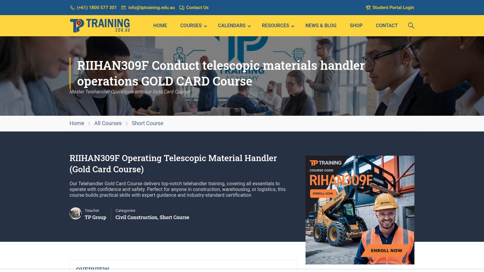 TP Training provides practical, nationally recognised Riihan309F Operating Telescopic Material Handler Gold Card Course training with experienced trainers and hands-on learning across NSW.