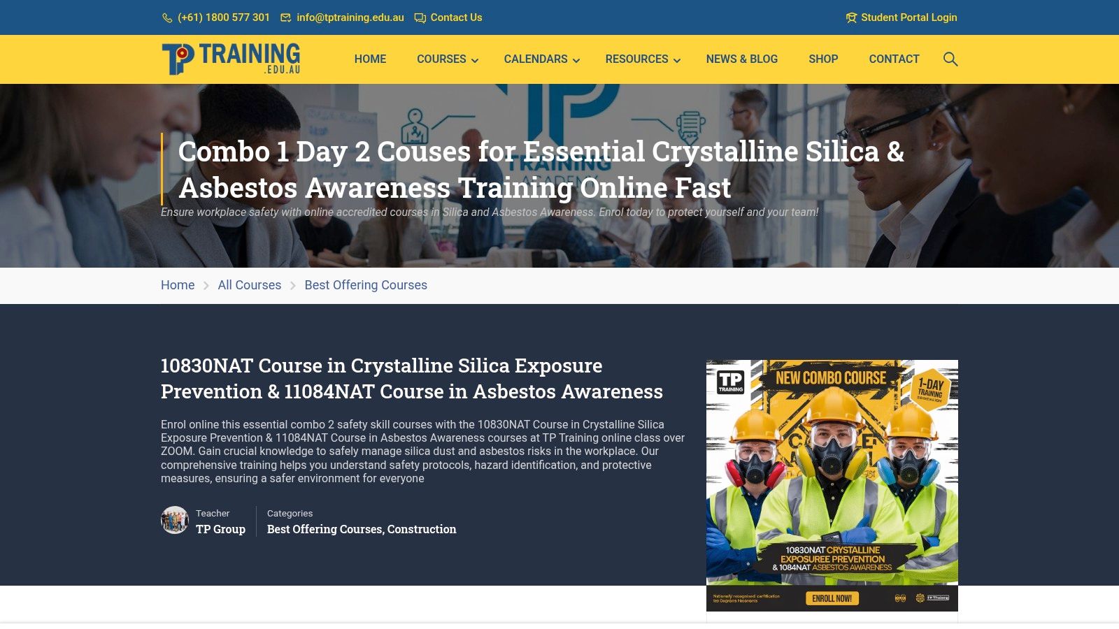 TP Training provides practical, nationally recognised 10830Nat 11084Nat Crystalline Silica Exposure Prevention Asbestos Awareness Combo Courses training with experienced trainers and hands-on learning across NSW.
