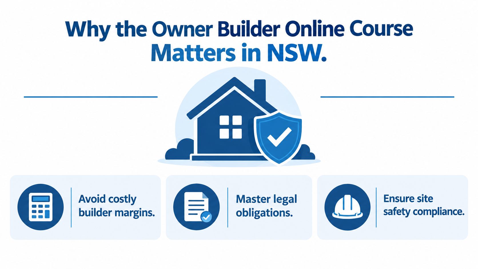 An infographic illustrating three key benefits of taking an owner builder online course in NSW, Australia.