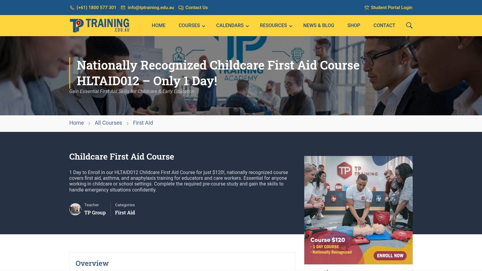 Screenshot from https://www.tptraining.edu.au/courses/childcare-first-aid-course/